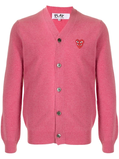 Shop Comme Des Garçons Play V-neck Buttoned Cardigan In Pink