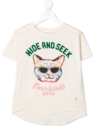 Shop Molo Cat-print Cotton T-shirt In Neutrals
