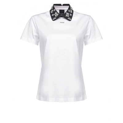 Shop Pinko Allegato White Crystal T-shirt In Black