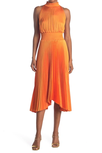 Shop A.l.c Renzo Pleated Sleeveless Midi Dress In Orange