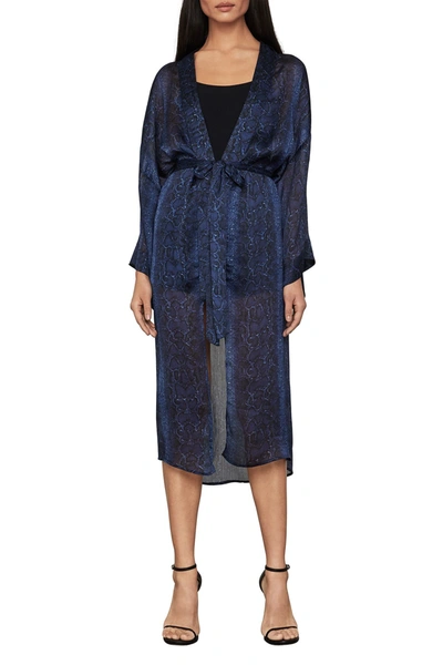 Shop Bcbgmaxazria Snake Printed Belted Kimono In Pacific Blue-pytho