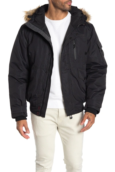 Noize Faux Fur Hooded Bomber Jacket In Black