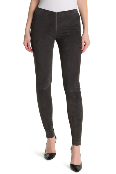 Shop Alice And Olivia Front Zip Genuine Suede Legging In Charc