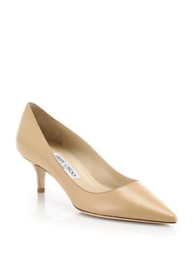 Shop Jimmy Choo Low-heeled Leather Point-toe Pumps In Nude