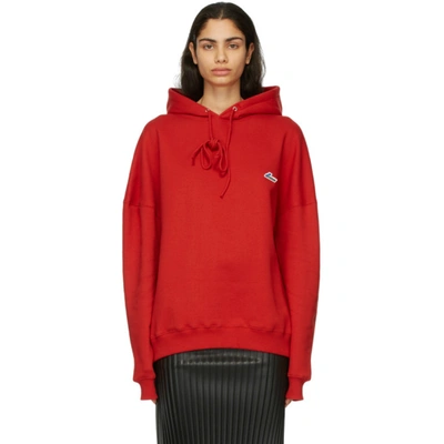 Shop We11 Done Red Embroidered Logo Hoodie
