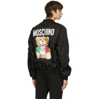 Shop Moschino Black Italian Teddy Bear Bomber Jacket In V1555 Fantasy Print