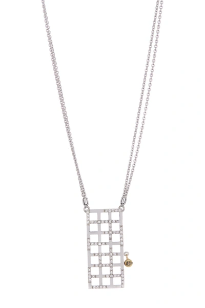 Shop Breuning 14k Two-tone Gold Diamond Rectangle Lattice Pendant Necklace In Silver