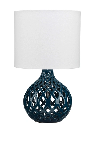 Shop Jamie Young Fretwork Table Lamp In Navy Blue