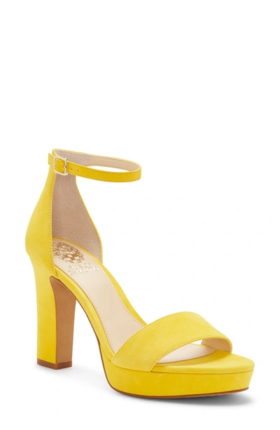 Shop Vince Camuto Sathina Open Toe Sandal In Daisy Yellow Suede