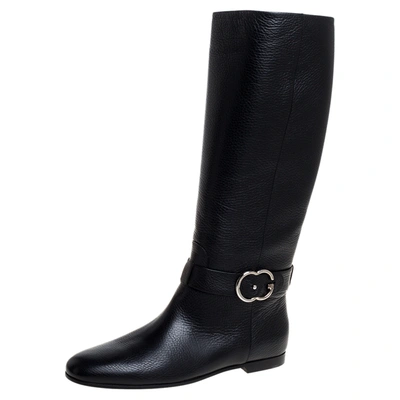 Pre-owned Gucci Black Leather Sachalin Interlocking Double G Riding Boots Size 40