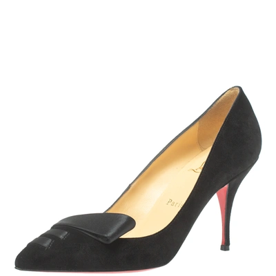 Pre-owned Christian Louboutin Black Suede Leather And Satin So Audrey Veau Velours Pumps Size 38