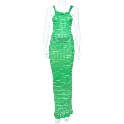 Pre-owned M Missoni Green Patterned Knit Twist Neck Detail Maxi Dress S