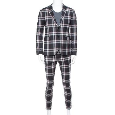 Pre-owned Valentino Black Plaided Wool Classic Suit S