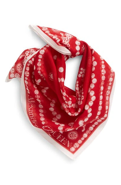 Shop Alexander Mcqueen Jeweled Logo Print Scarf In 6478 Red/ivory