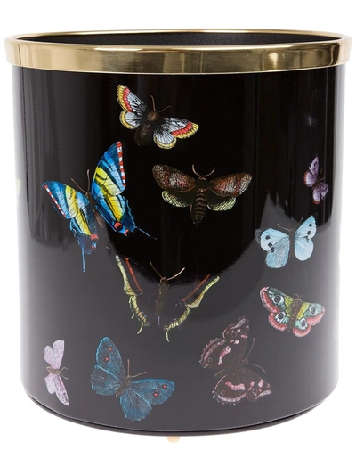 Shop Fornasetti Butterfly Print Wastepaper Basket In Black