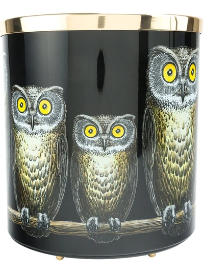 Fornasetti Owl Print Wastepaper Basket In Black