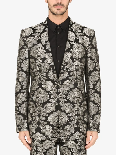Shop Dolce & Gabbana Martini-fit Floral-jacquard Single-breasted Suit In Black