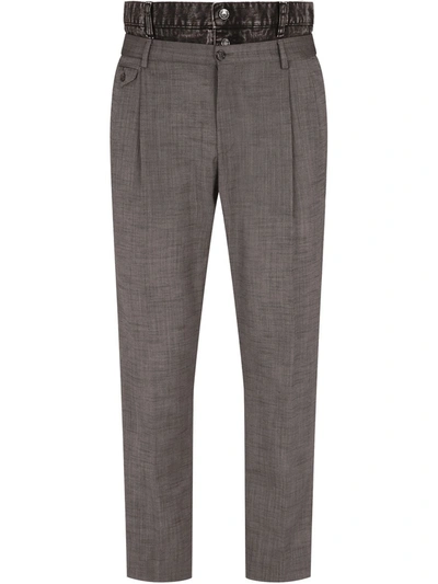 Shop Dolce & Gabbana Denim Trim Wool Trousers In Grey