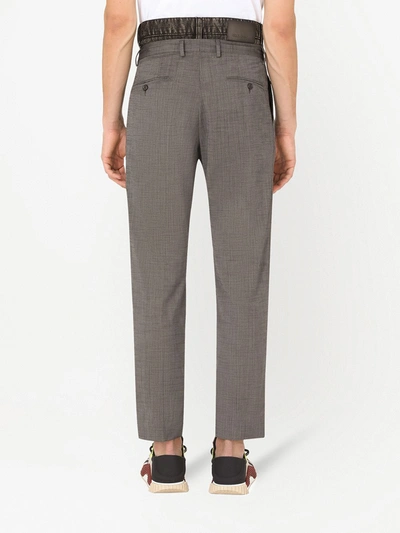 Shop Dolce & Gabbana Denim Trim Wool Trousers In Grey