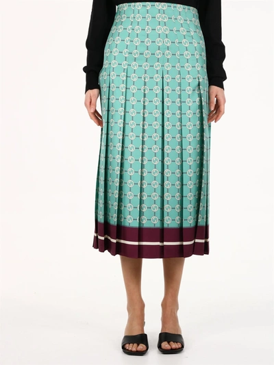 Shop Gucci Gg Pleated Skirt In Green