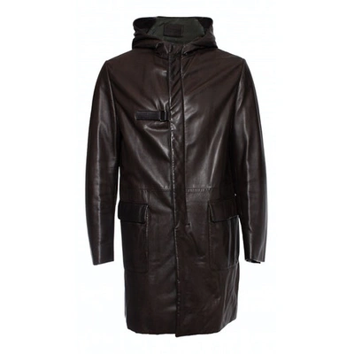 Pre-owned Prada Leather Parka In Brown