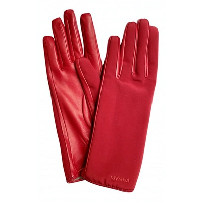 Pre-owned Versace Leather Gloves In Red