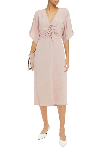 Shop Vanessa Bruno Nevia Ruched Cloqué Midi Dress In Blush