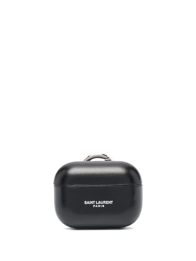 Shop Saint Laurent Logo-print Airpods Pro Case In Black