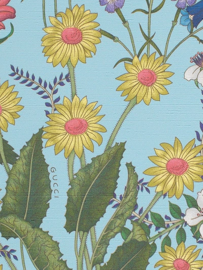 Shop Gucci Floral Printed Wallpaper In Blue