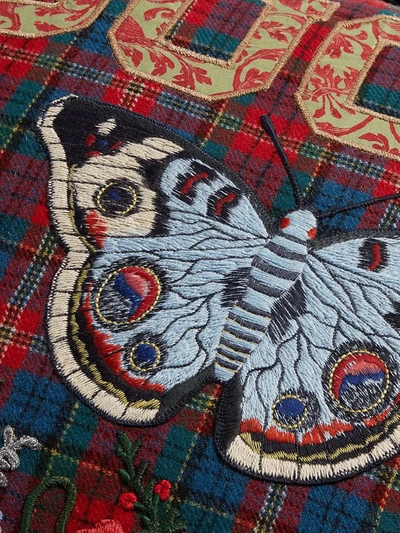 Shop Gucci Butterfly-print Tartan Cushion In Red ,blue