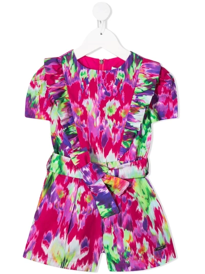 Shop Msgm Abstract Print Belted Playsuit In Pink