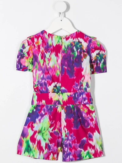 Shop Msgm Abstract Print Belted Playsuit In Pink