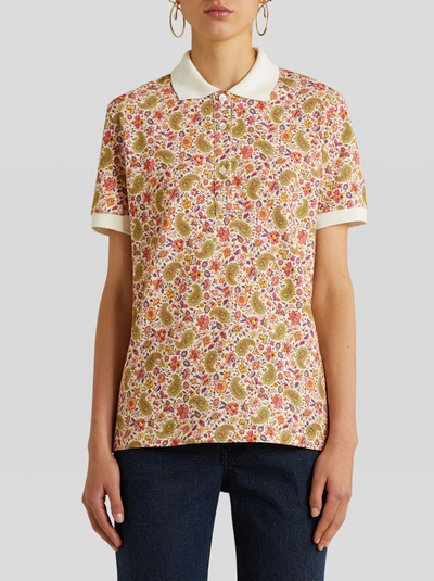Shop Etro Floral Cotton Jersey Polo Shirt In White