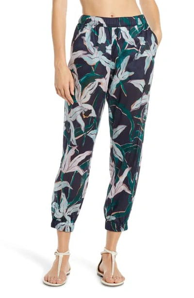 Shop Tory Burch Floral Print Crop Cotton Pants In Blue Branches