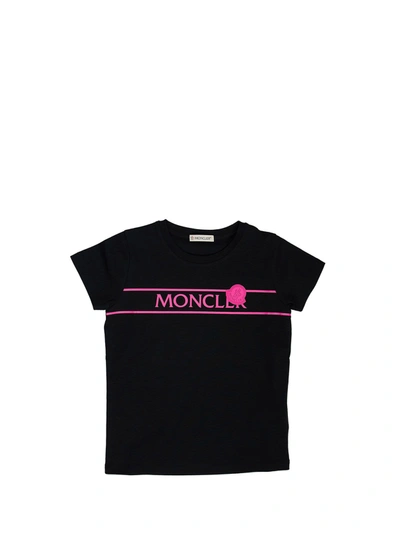 Shop Moncler Neon Pink Logo T-shirt Black In Black/pink