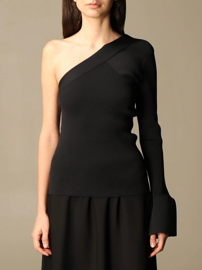 Shop Theory One-shoulder Sweater In Black
