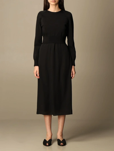 Shop Theory Midi Dress In Silk And Knit In Black