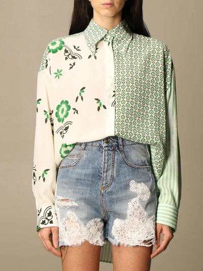 Shop Ermanno Scervino Shirt In Patterned Silk In White