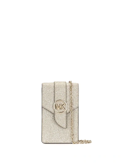 Shop Michael Michael Kors Glitter Detail Smartphone Crossbody Bag In Gold