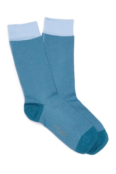 Shop Ted Baker Colorblock Stripe Crew Socks In Pale Blue