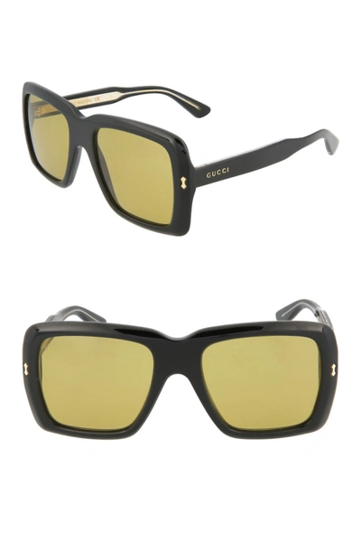 Shop Gucci 53mm Square Sunglasses In Black Black Green