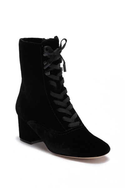 Shop Joie Yulia Velvet Lace-up Boot In Black