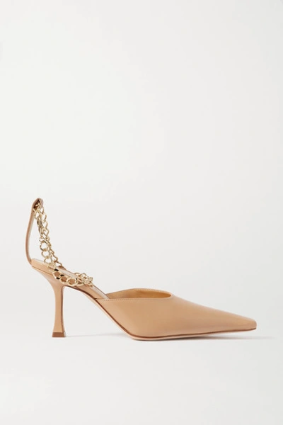 Shop A.w.a.k.e. Lucrezia Chain-embellished Leather Pumps In Neutral