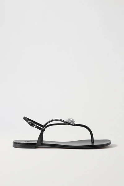 Shop Giuseppe Zanotti Crystal-embellished Leather Sandals In Black