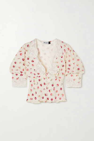 Shop Rixo London Amanda Cropped Lace-trimmed Floral-print Crepe De Chine Blouse In White