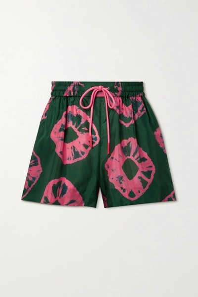 Shop Zimmermann Poppy Tie-dyed Silk-habotai Shorts In Dark Green