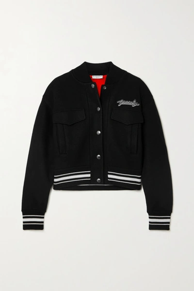 Shop Givenchy Appliquéd Wool Bomber Jacket In Black