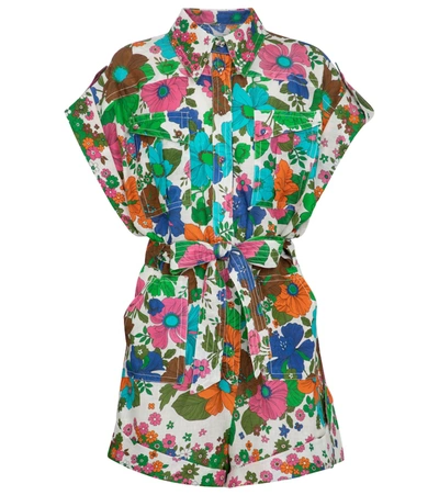 Shop Zimmermann Riders Floral Linen Playsuit In Multicoloured