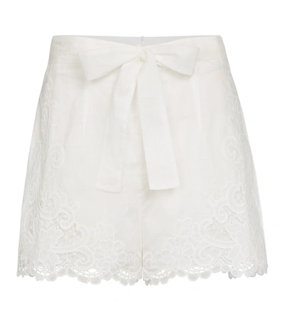 Shop Zimmermann Brighton Lace-trimmed Cotton Shorts In White