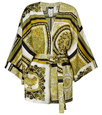 Shop Versace Barocco Mosaic Silk Robe In Yellow